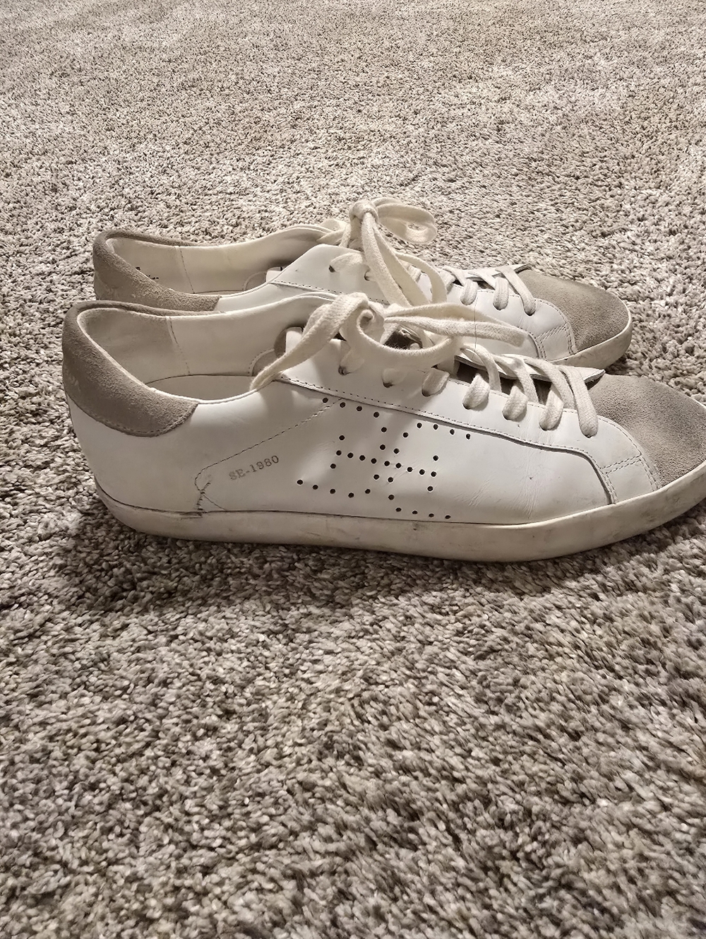 Sam Edelman White Leather Sneakers with Light Gray Suede Accents